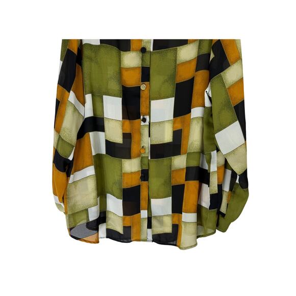 Vtg Melissa Robyn Color Block Semi Sheer Long Sleeve Collar Blouse Top Size L - Picture 3 of 8